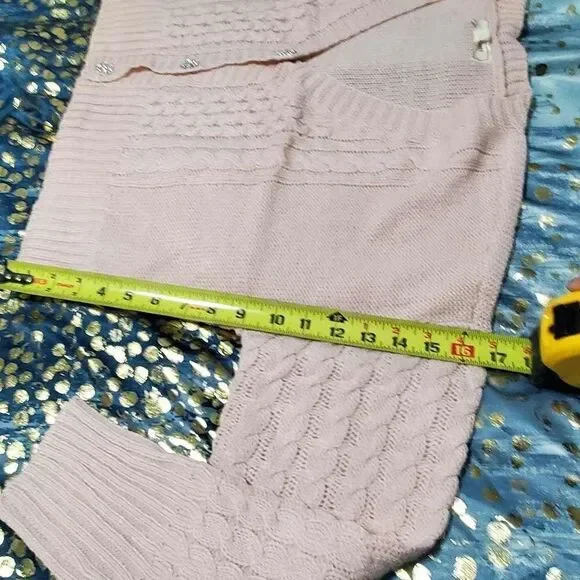 𝅺Cute New with tags Pink Cable Knit K-Pop Cardigan Top with Crystal Buttons M - Picture 3 of 4